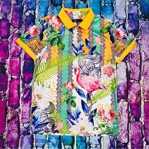 MEN MULTI COLOR FLAMINGO BAROCCO POLO SHIRT size Small